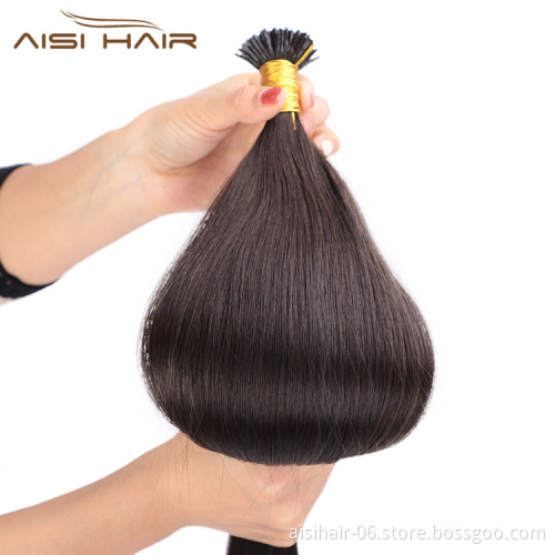 Aisi Hair Double Drawn Pre Bonded I Tip Brazilian Human Hair Extension Keratin I Tip Hair Extensions for Women